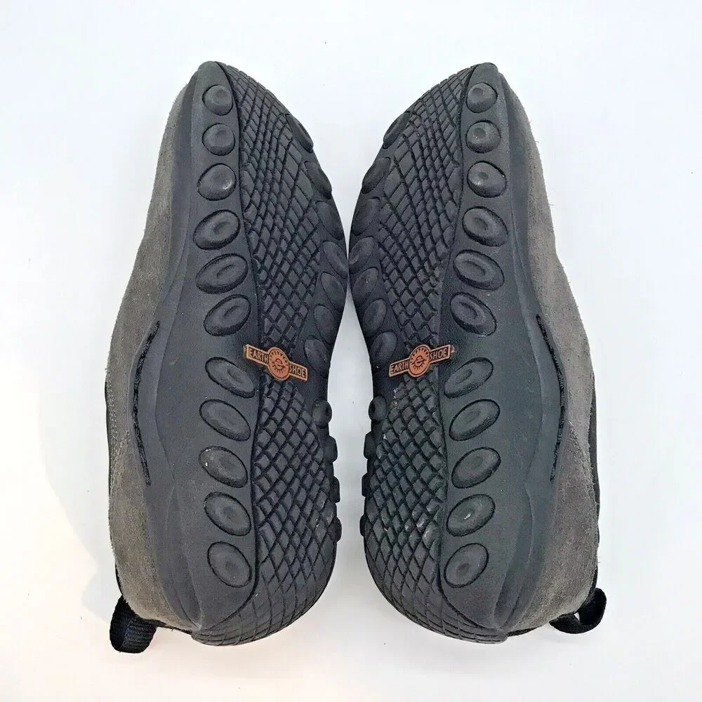 Earth Shoe Haley Slip On Loafers Women's 7.5 Gray & Black Suede Leather Shoes
